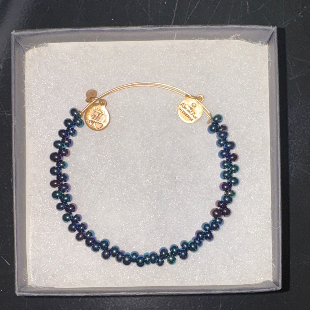 Alex and Ani Gold Bracelet with Blue/Teal/Purple Beads